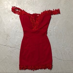 Red off the shoulder dress
